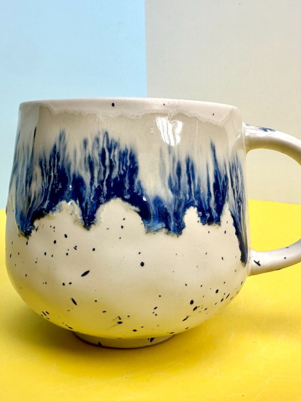 Blue Drip Glaze Speckled Stoneware Mug – Brand New